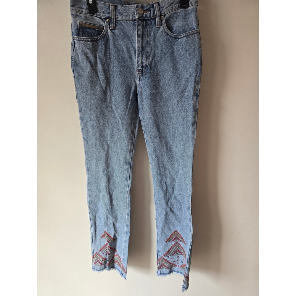 Vintage Calvin Klein Jeans Womens 5 Light Wash Embroidered Hem High Straight Leg